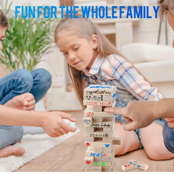 Tumbling Tower🗼Game w 54 Blank Tumbling Blocks🧱 4 Coloring Markers🖍️ - Picture 6 of 8